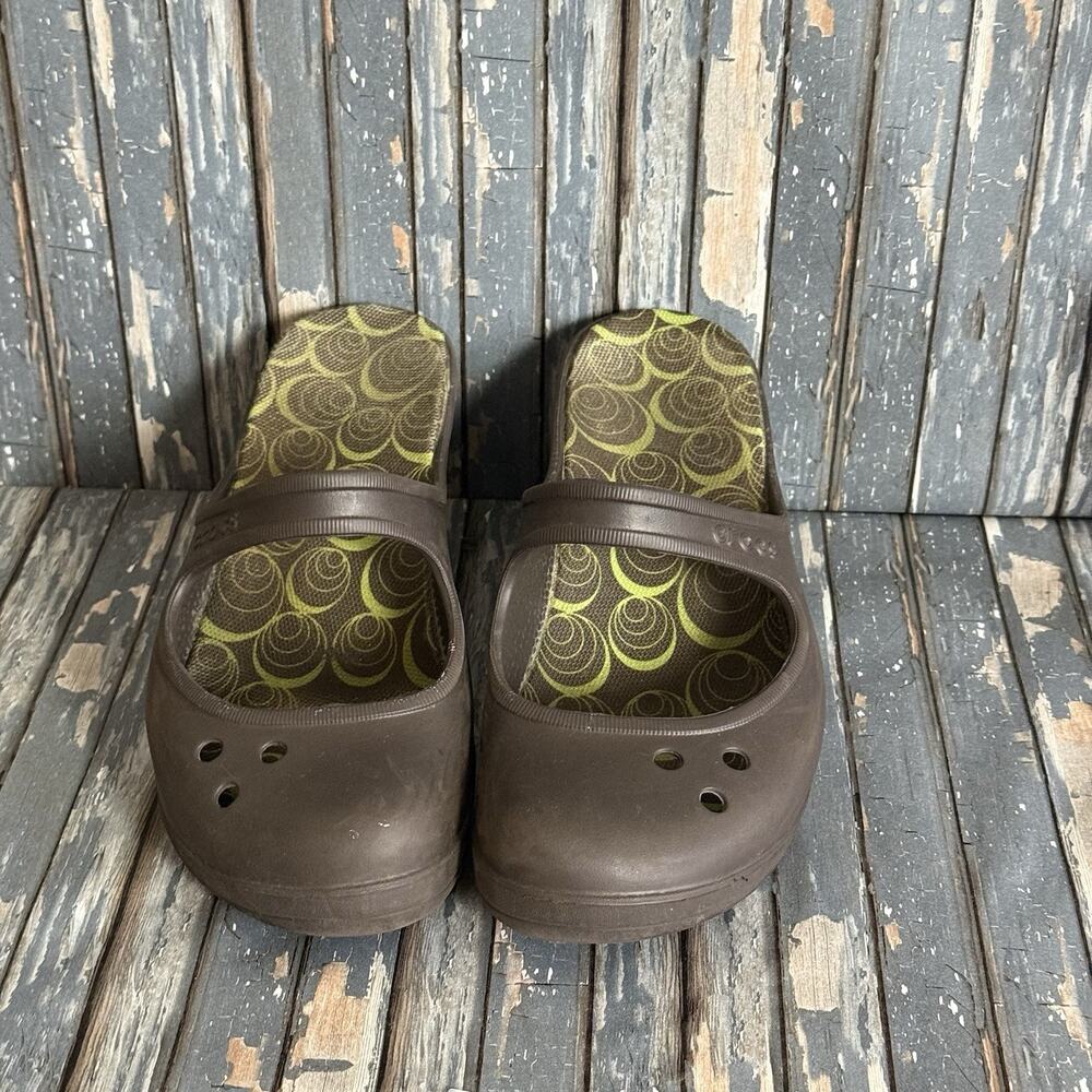 Crocs Frances Size 9 Brown Wedge Mary Jane Slip On Mules Slides Heeled - Picture 3 of 9